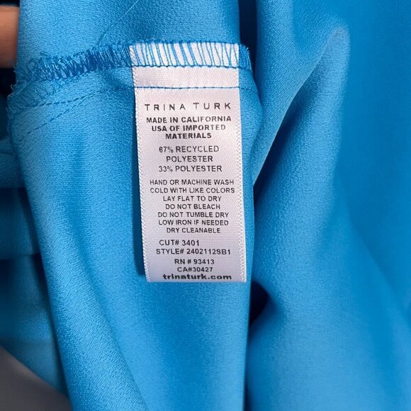 Trina Turk Silky Turquoise Poplin Point Collar Cuffed Long Sleeve Shirt NWOT - Picture 11 of 13